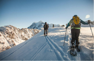 Groupe de randonneurs en raquettes